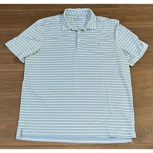 Vineyard Vines Men's Polo Shirt 2XL Blue/Green/White Striped Whale Golf
